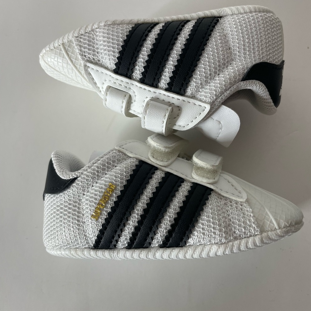adidas White and Black Baby Walker Sneakers with Velcro Straps